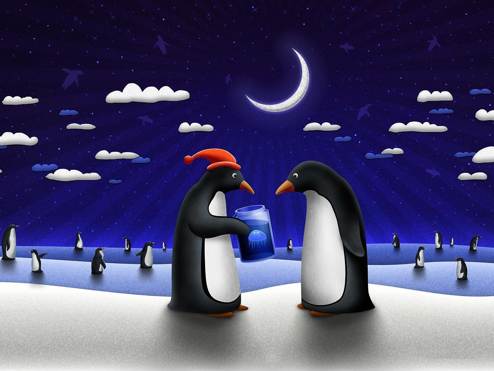 Wallpaper For > Cute Christmas Penguins Wallpaper