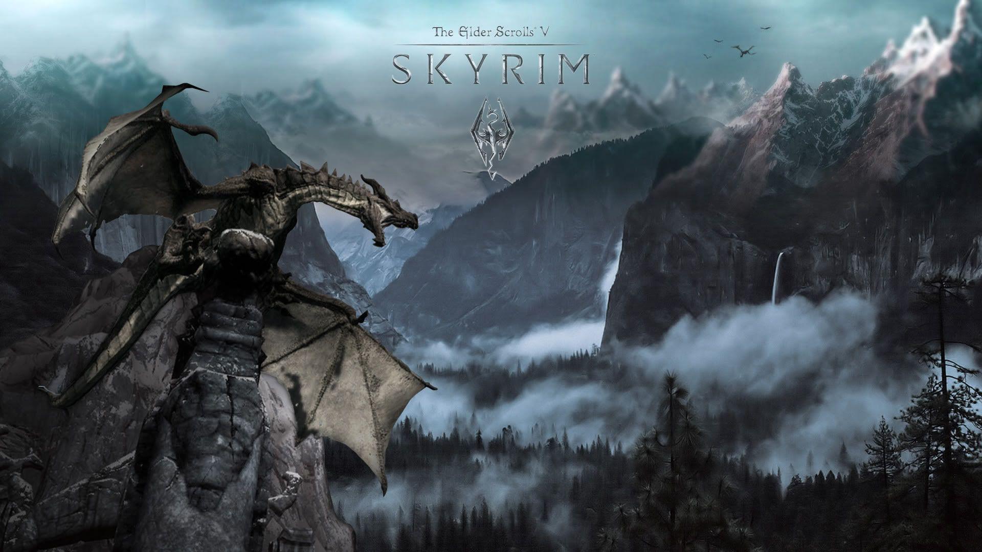 Skyrim Elder Dragon Background Wallpaper HD
