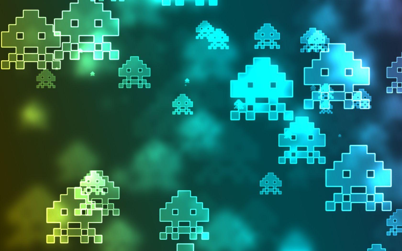 image For > Green Space Invaders Wallpaper