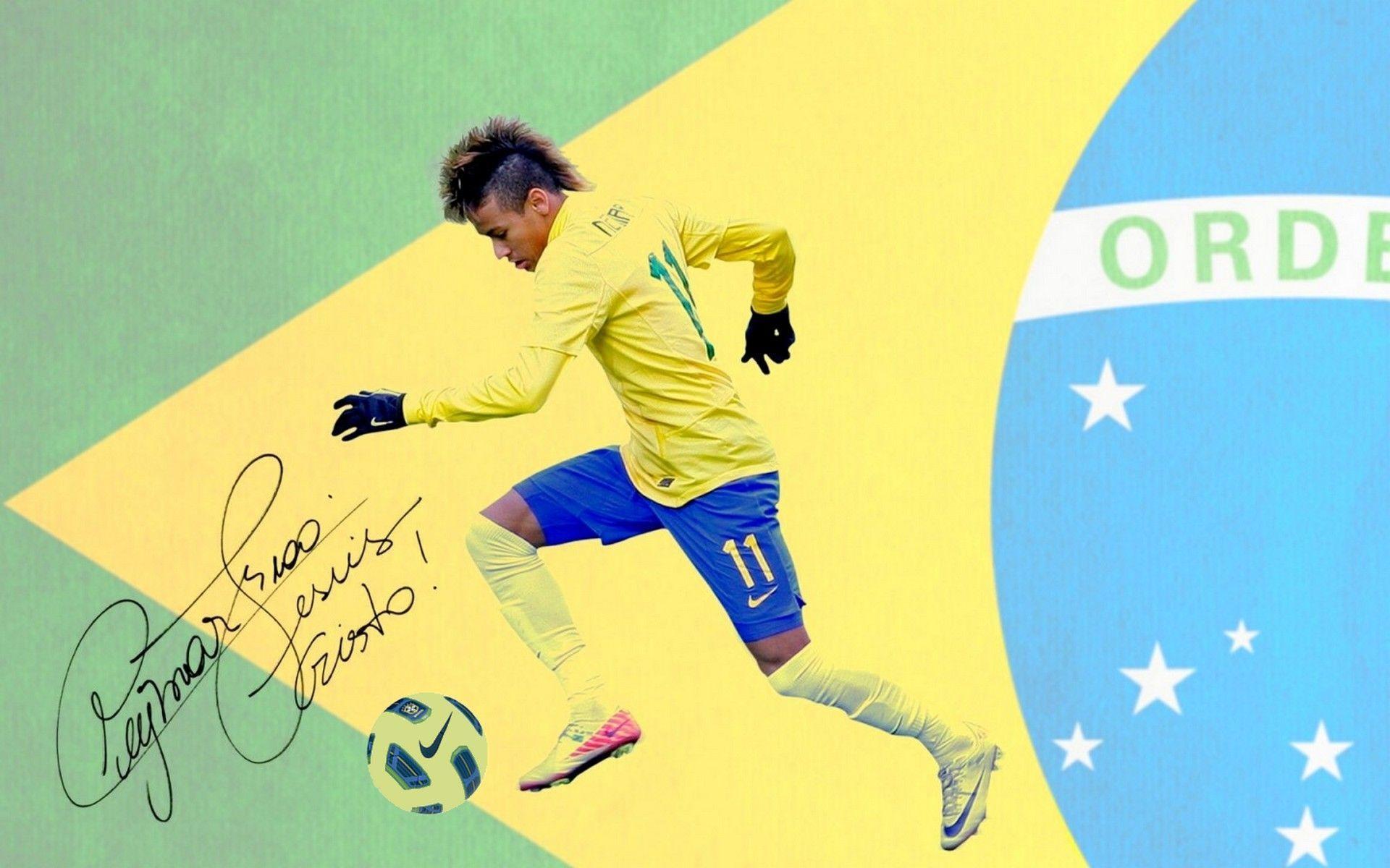 Neymar, Brazilian Flag, Signature Wallpaper