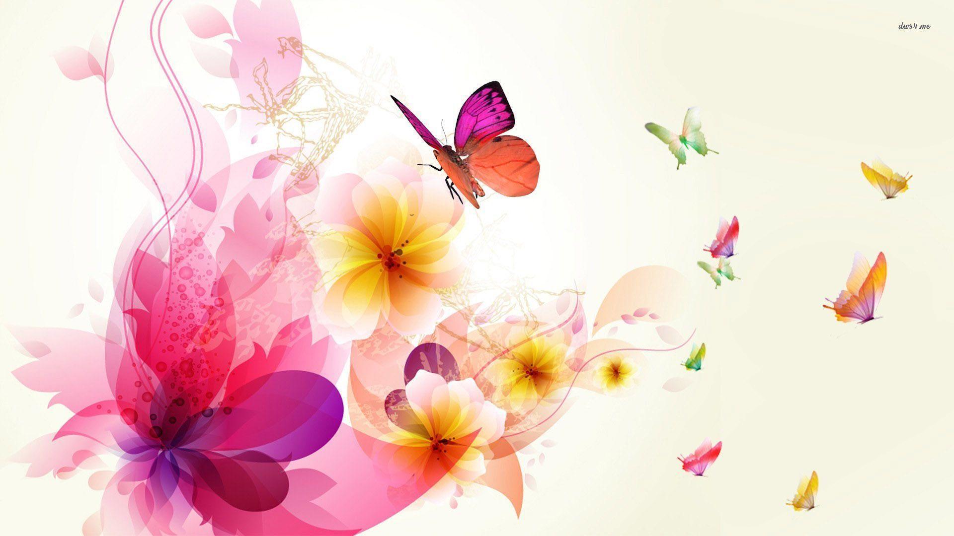 Colorful butterflies on flowers wallpaper Art wallpaper - #