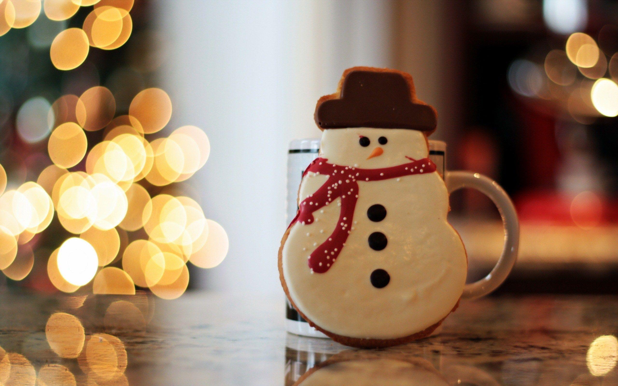 Gingerbread Christmas Lights Snowman Photo HD Wallpaper
