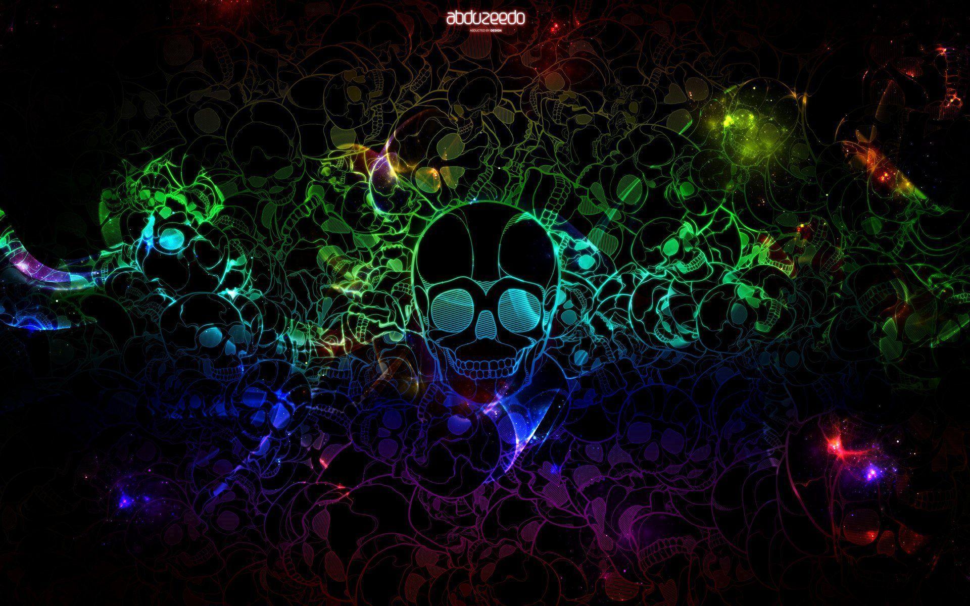 Wallpaper For > Neon Skull Background For Desktop