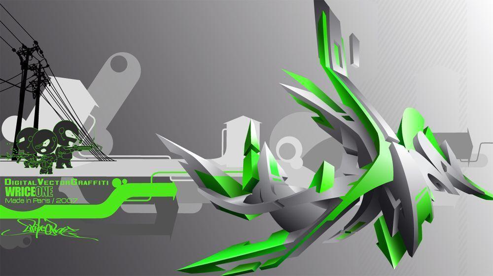Wallpaper Arrow 3D Graffiti byWrice with Green Silver Color