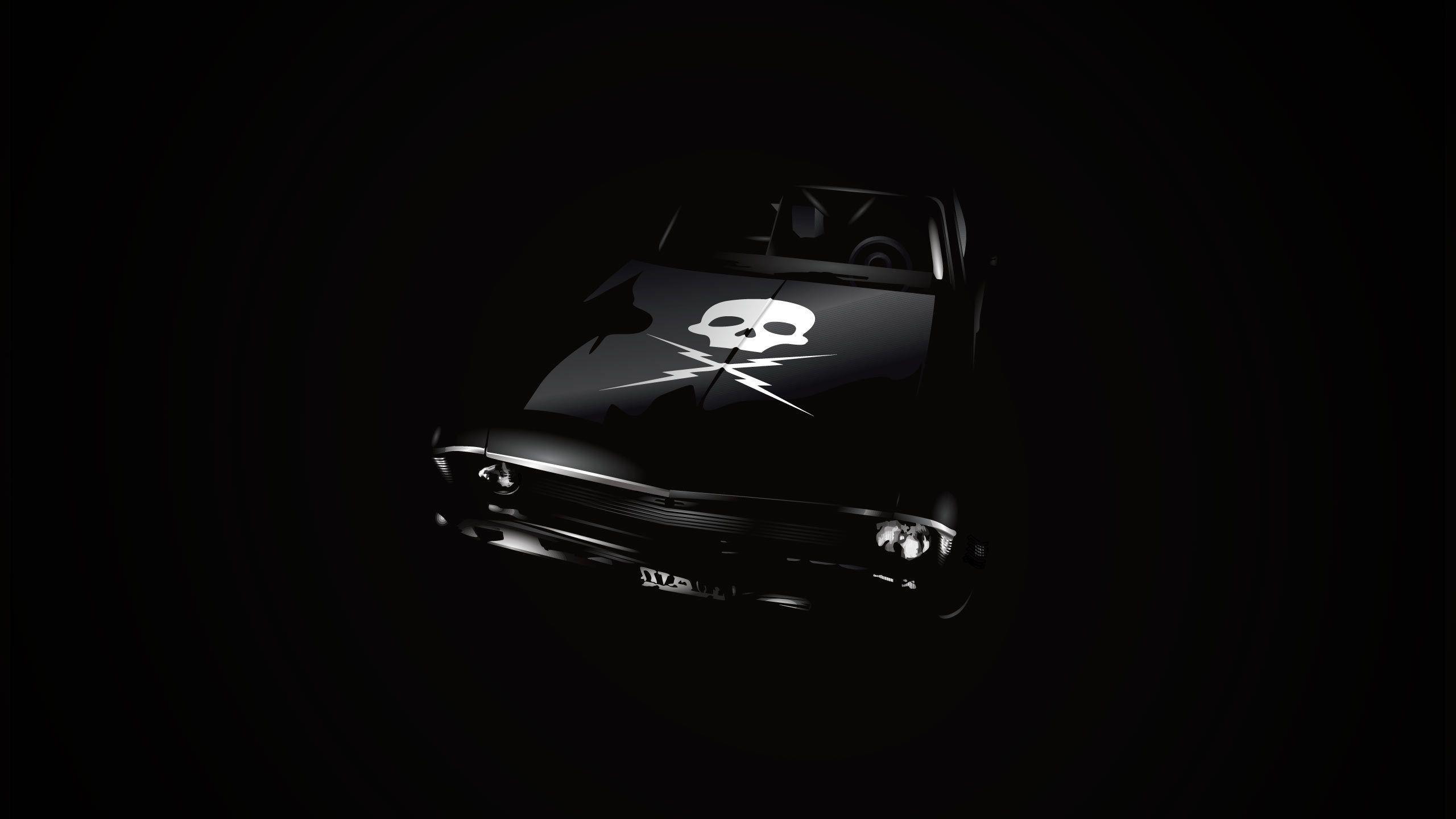 Download wallpaper Black Background, Chevrolet, Death Proof, skull
