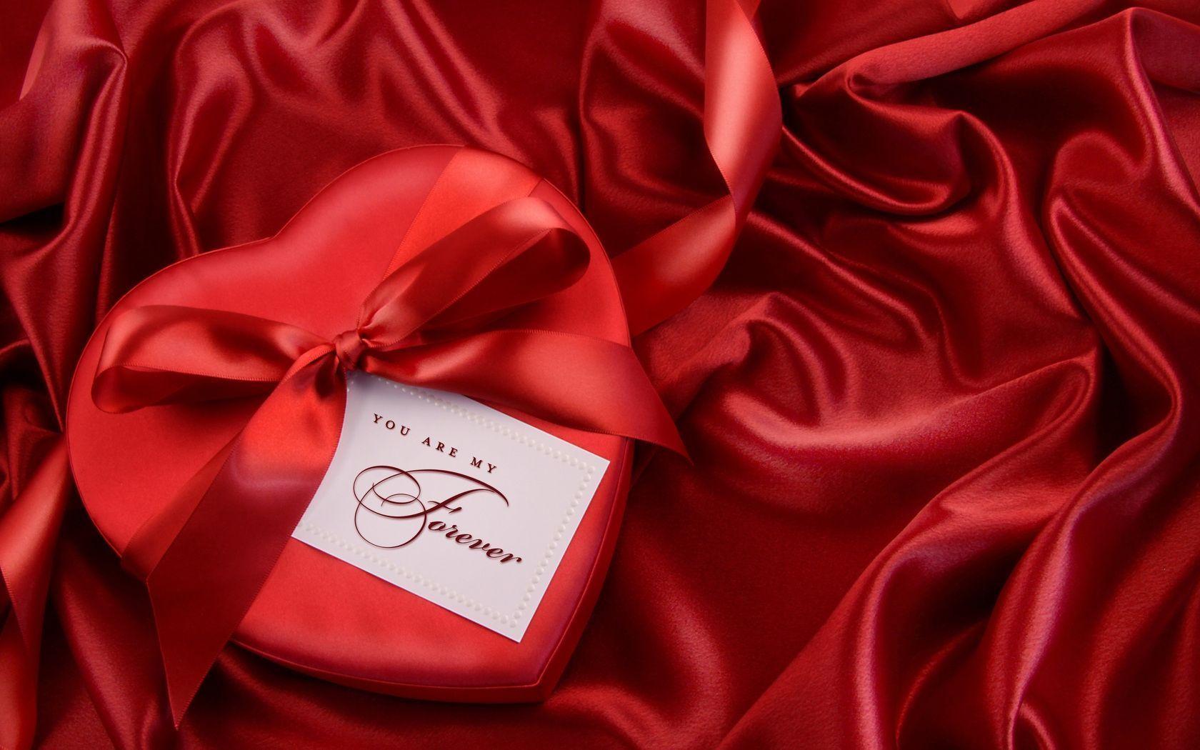 Red Satin Ribbon Gift Heart Bow wallpaper #