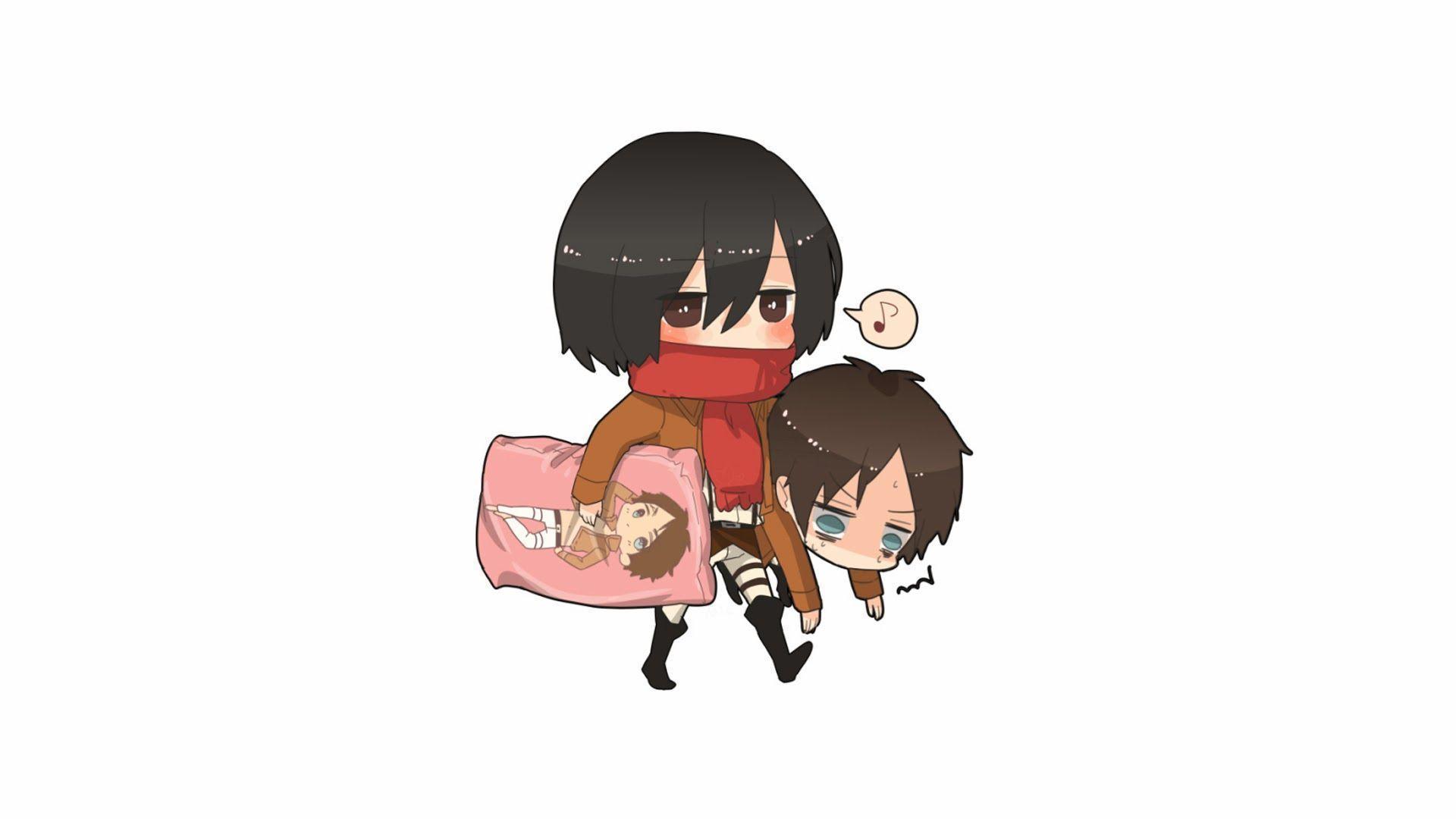 Mikasa adn Eren Chibi Anime 68 HD Wallpaper