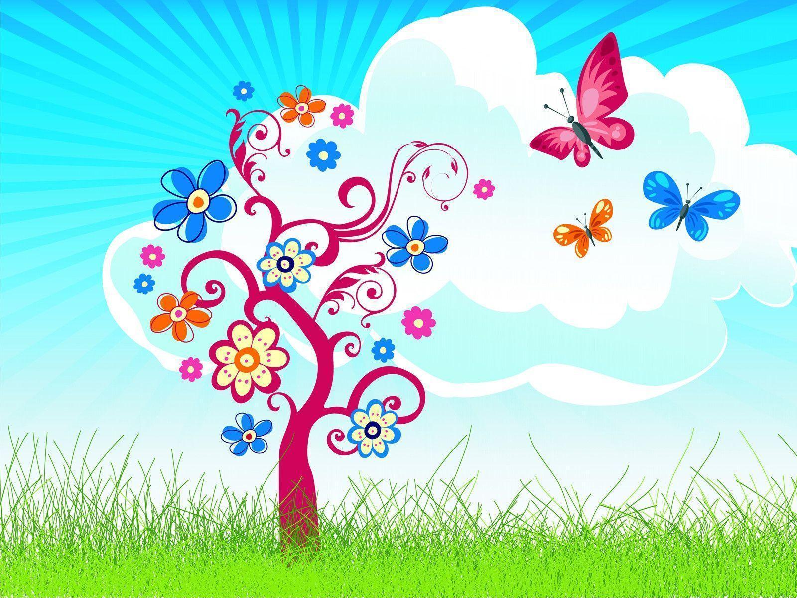 Joyful tree with butterfly Background for Powerpoint