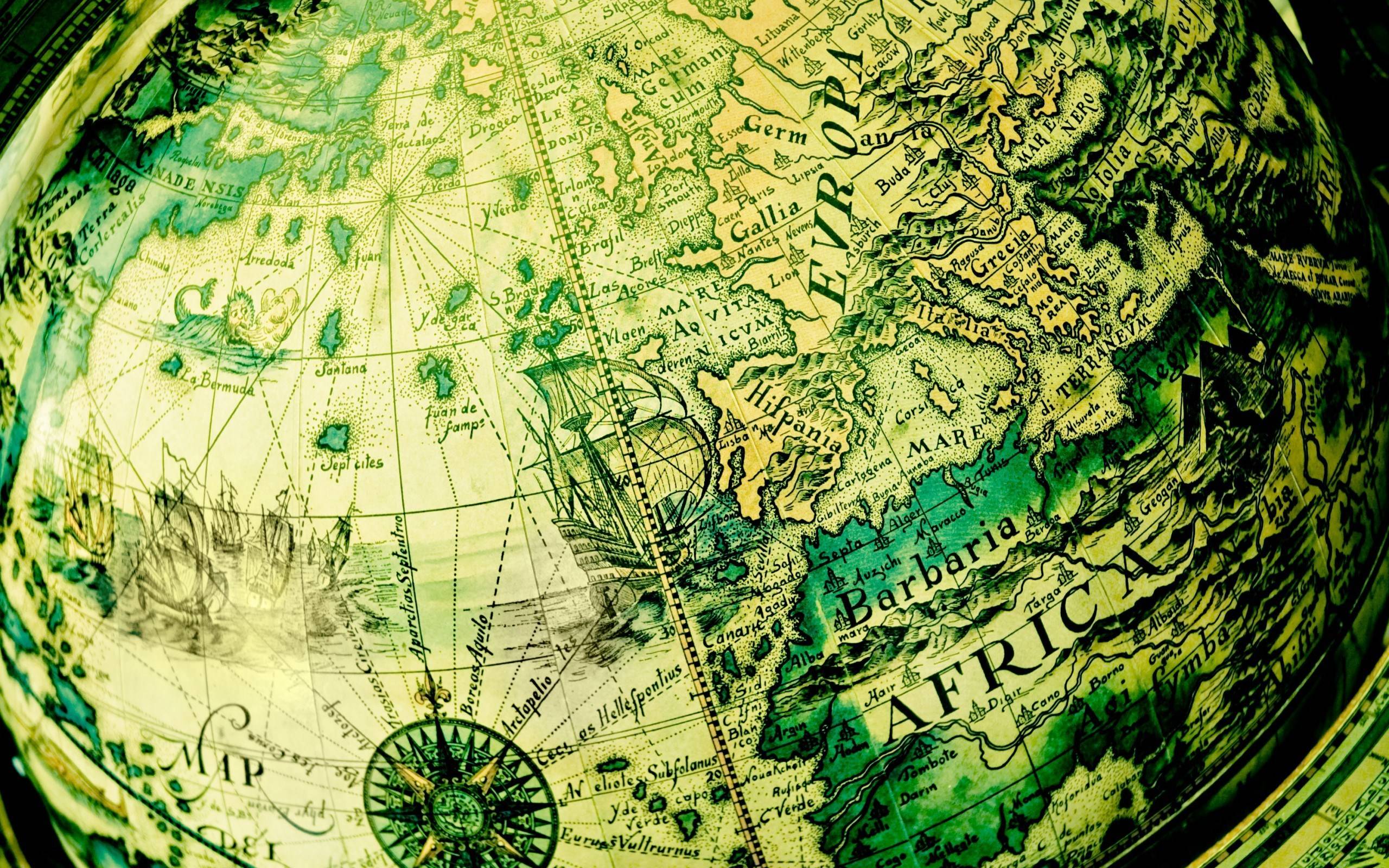 Barbaria Africa World Globe Antique Map HD Wallpaper