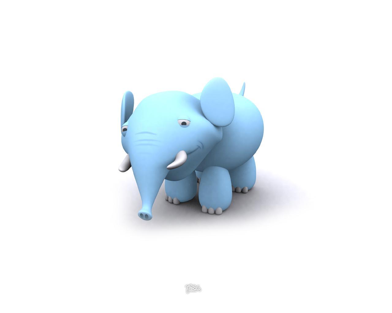 3D funny animal elephant on white background free desktop