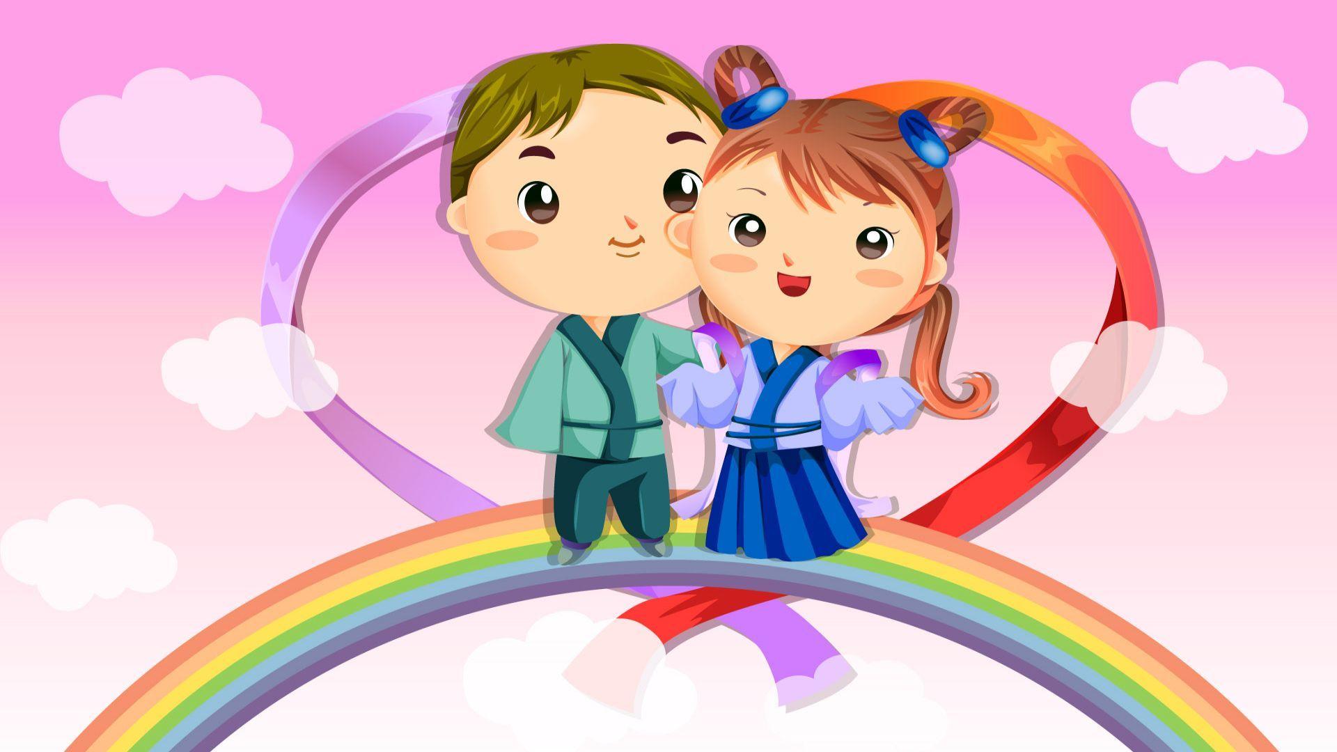 Cute Couple Fall In Love Cartoon Wallpaper. Foolhardi