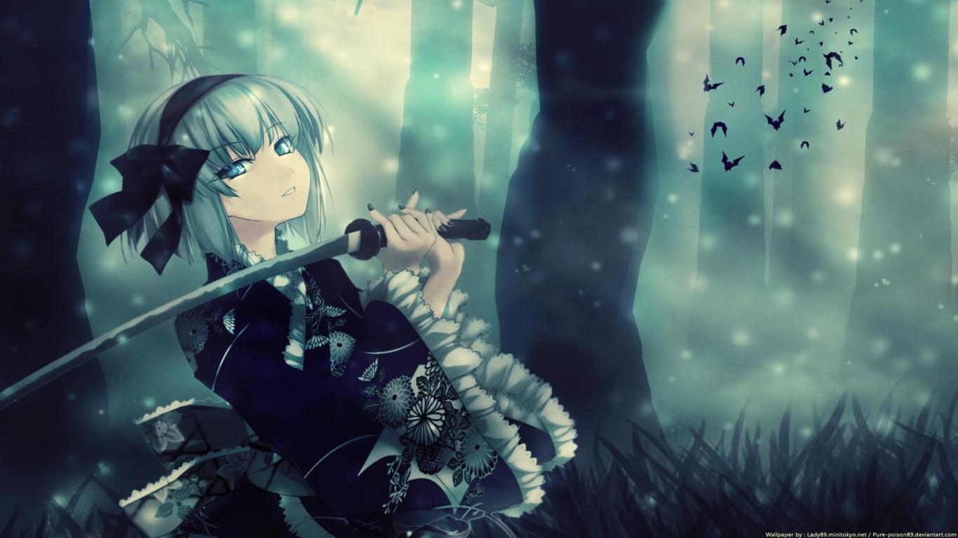 Download Cool Anime Girl Samurai Wallpaper 1366x768. Full HD