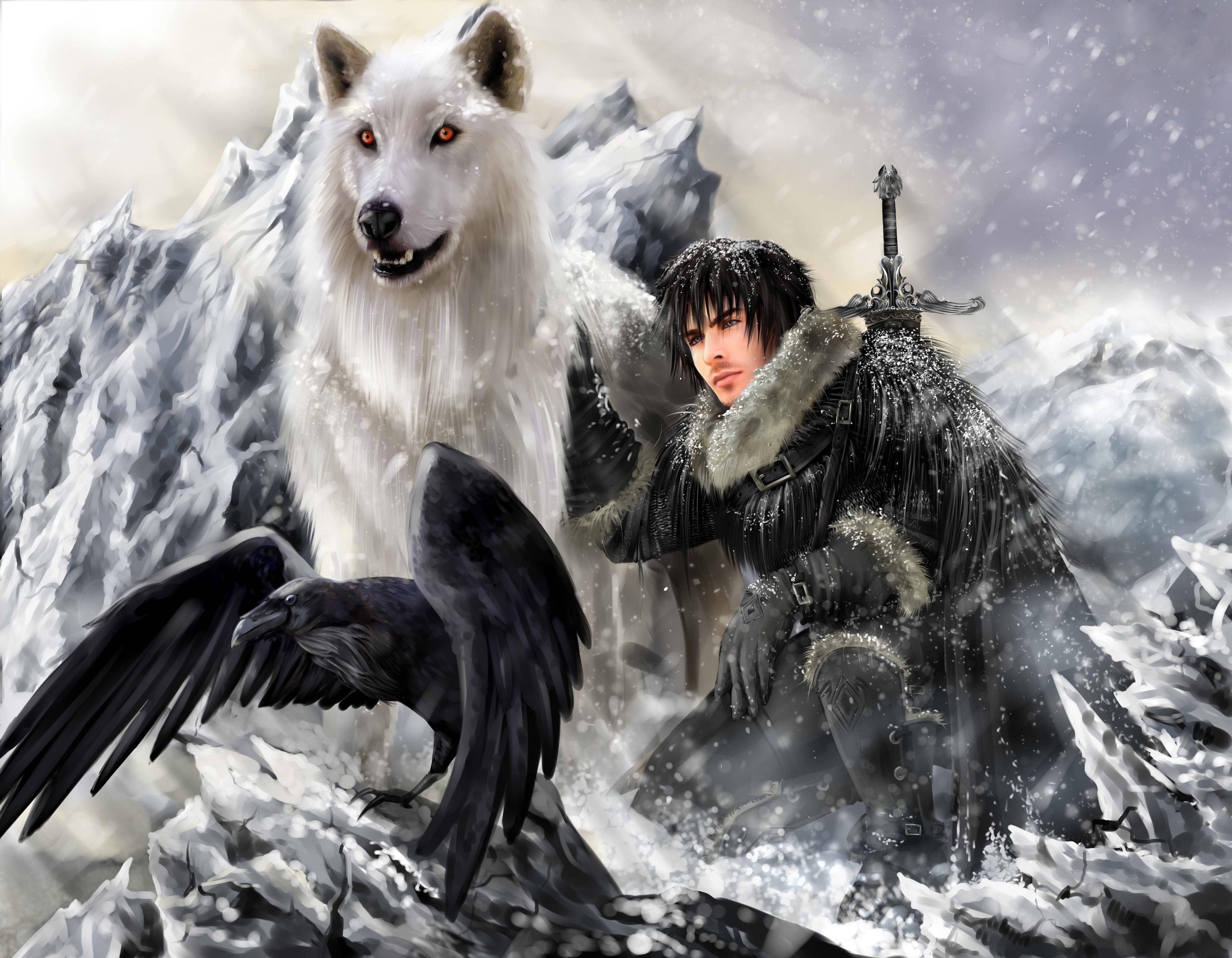 Download wallpaper fantasy, wolf, Warrior, raven free desktop
