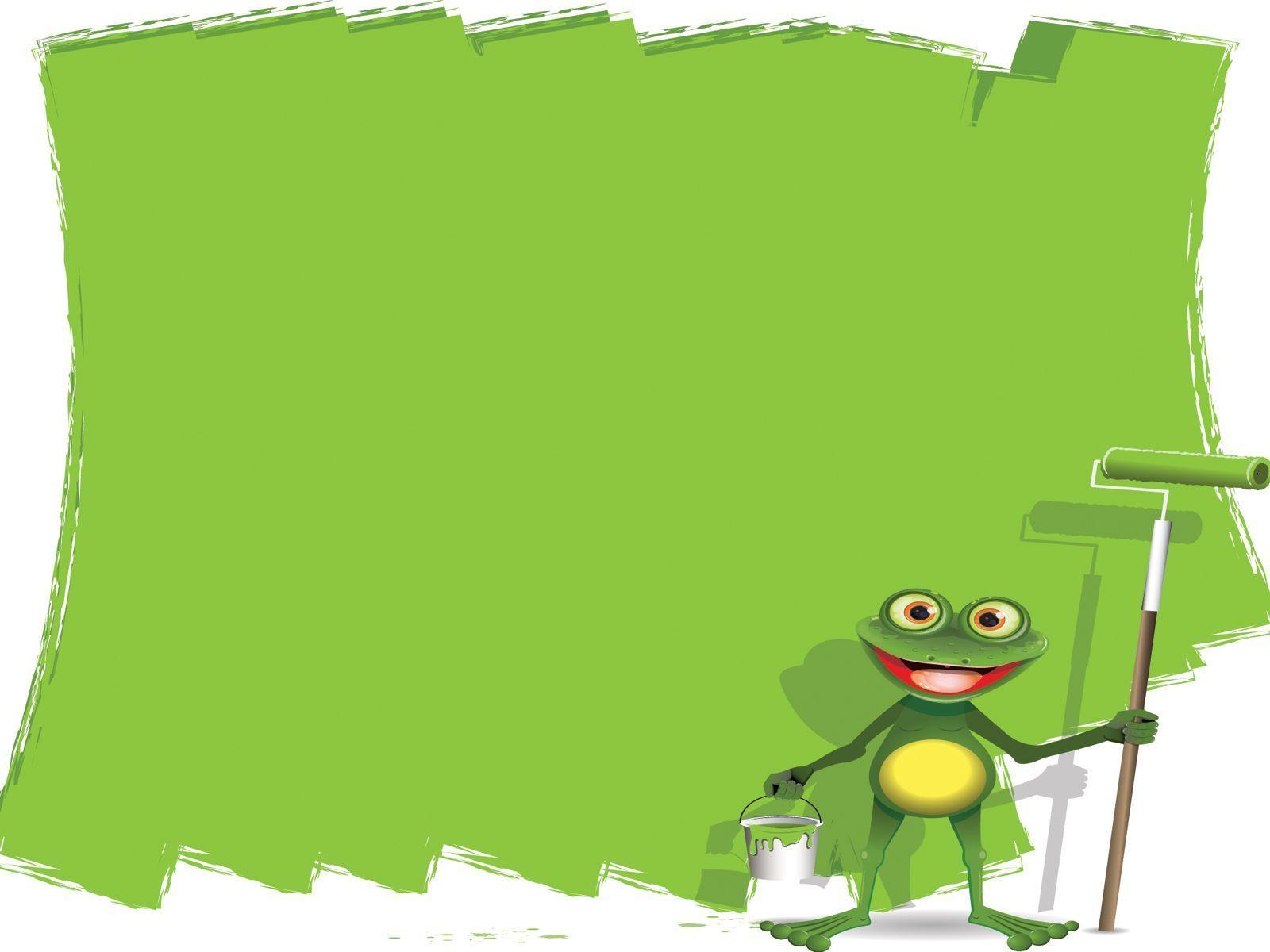 Cartoon Painter Frog Powerpoint PPT Background, Green