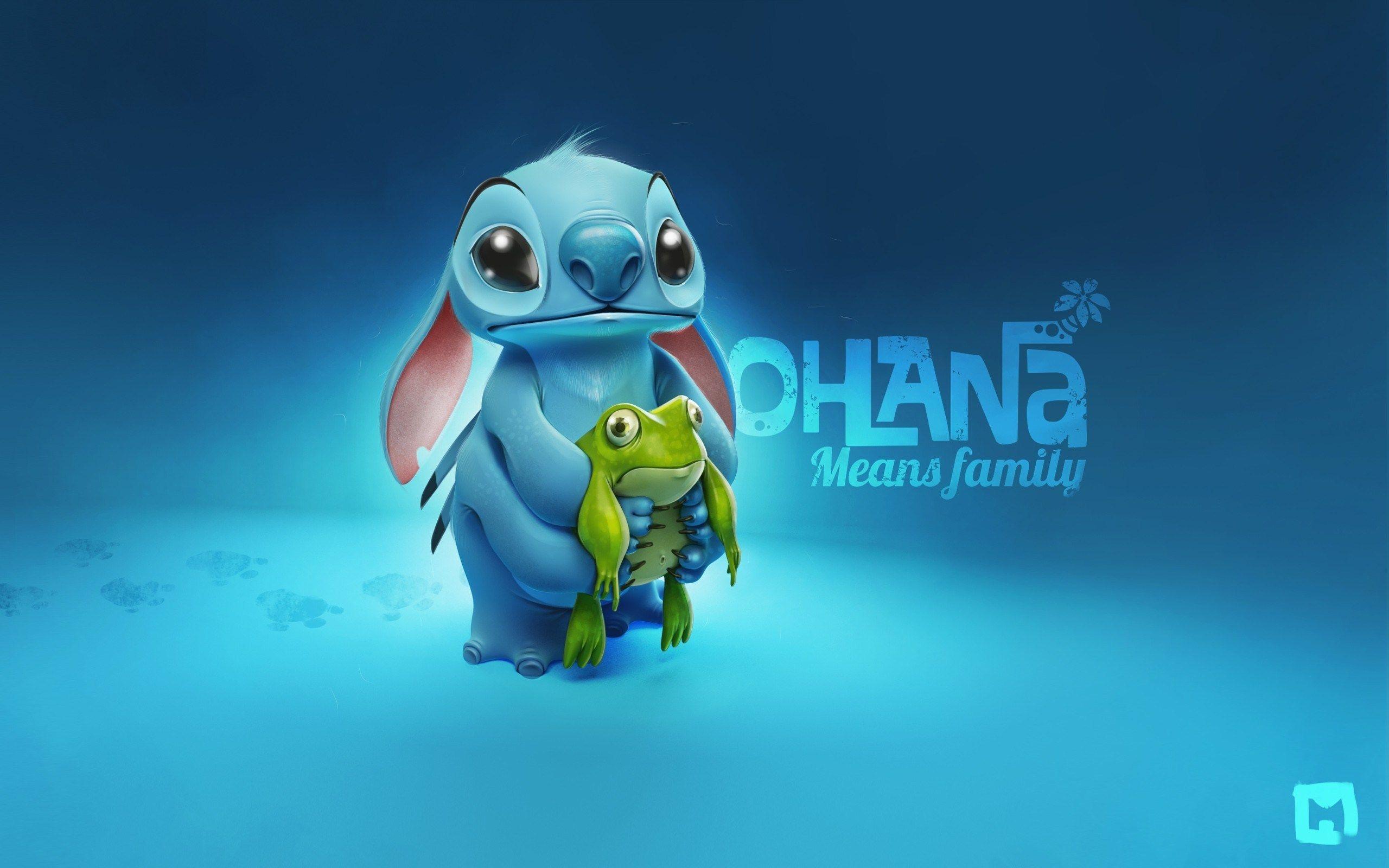 Blue Background Stitch and Frog Cartoon HD Wallpaper