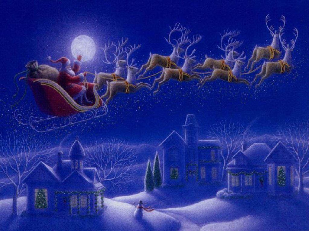 Wallpaper For > Santa And Reindeer Wallpaper
