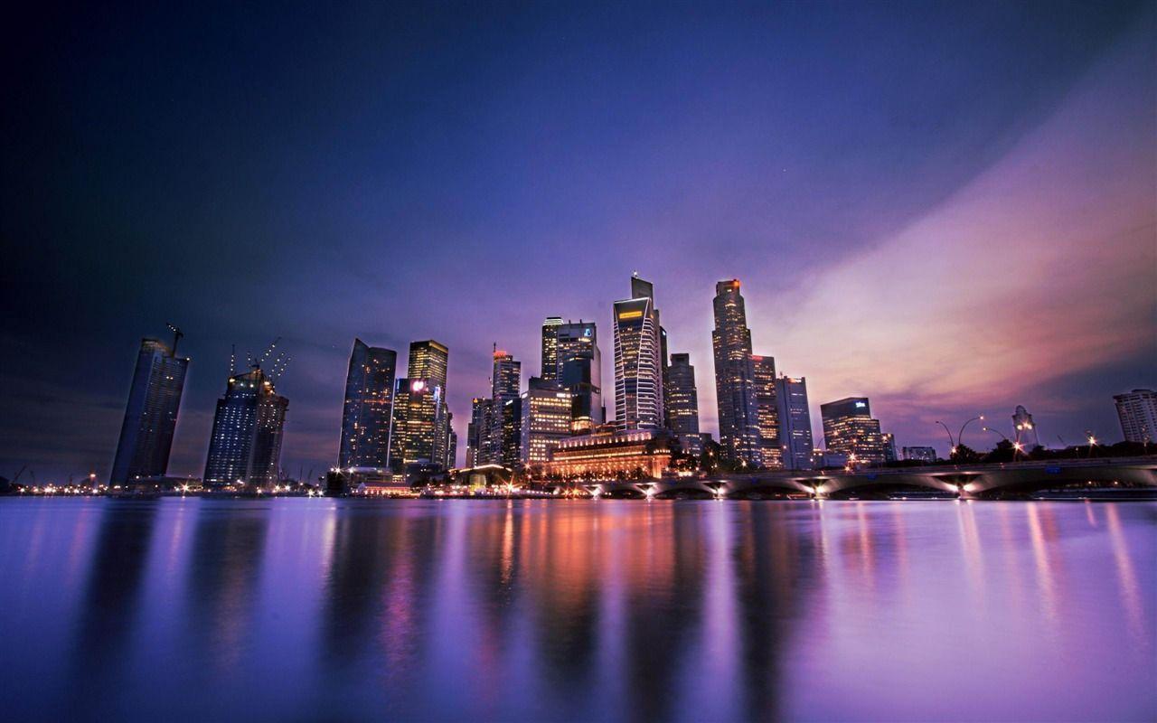 Singapore Evening Cities Architectural Wallpaper