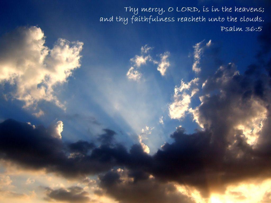 Psalm 36:5 desktop wallpaper graphic with Bible verse