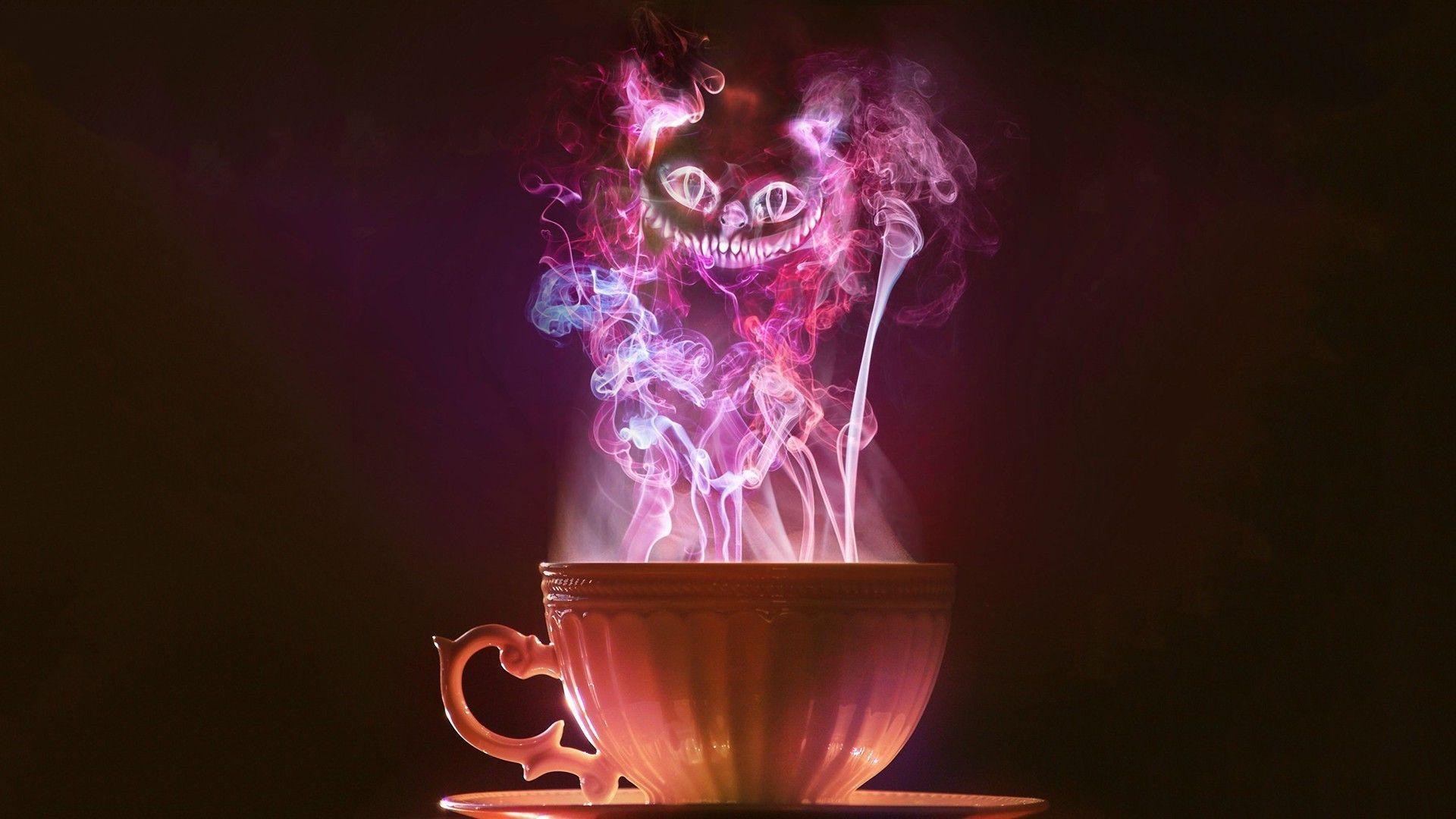 Cheshire cat in the tea steam Wallpaper #