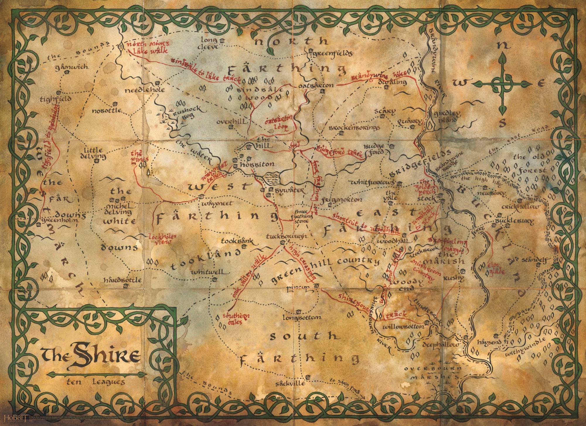 Map of The Shire, Middle Earth Wall Mural