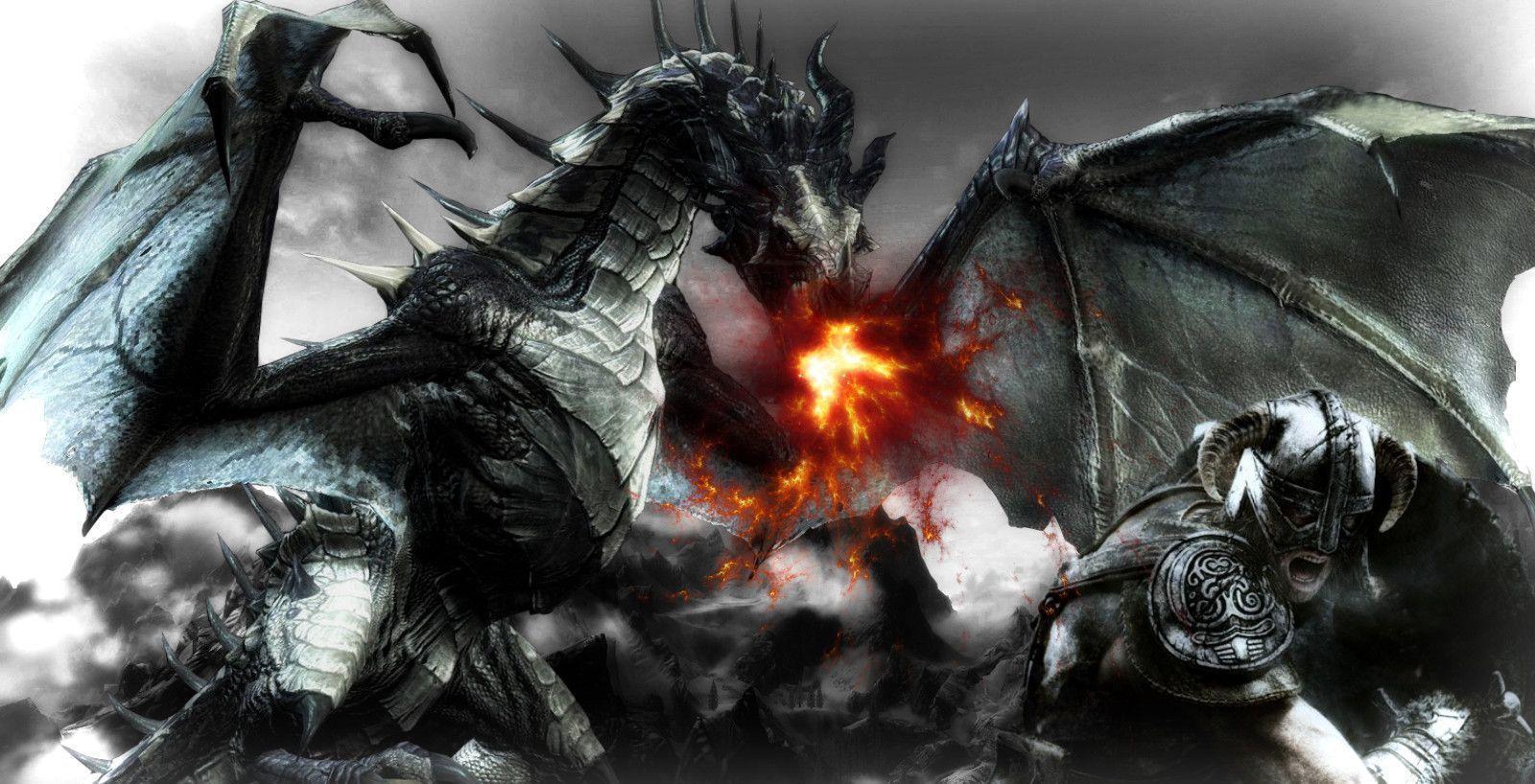 Skyrim wallpaper dragon fight
