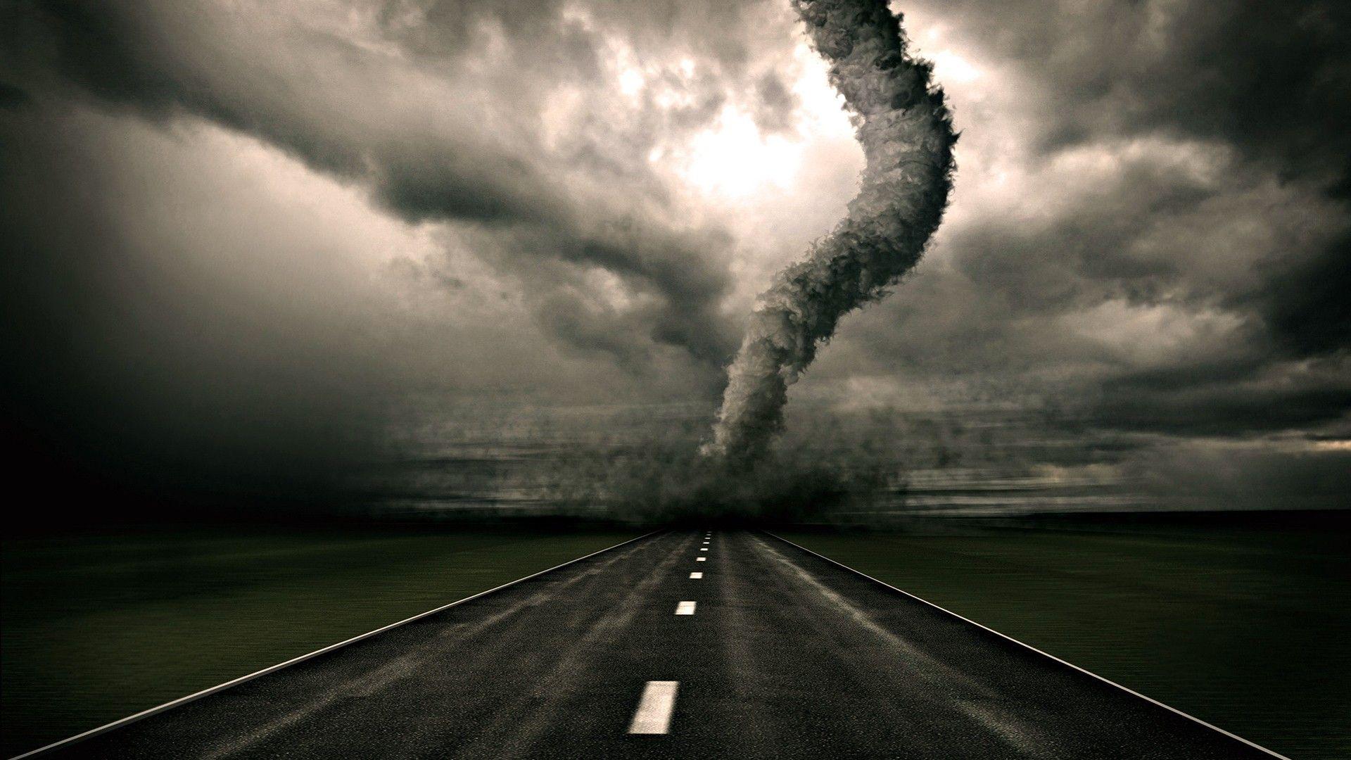 Fantasy tornado on the road HD Wallpaper