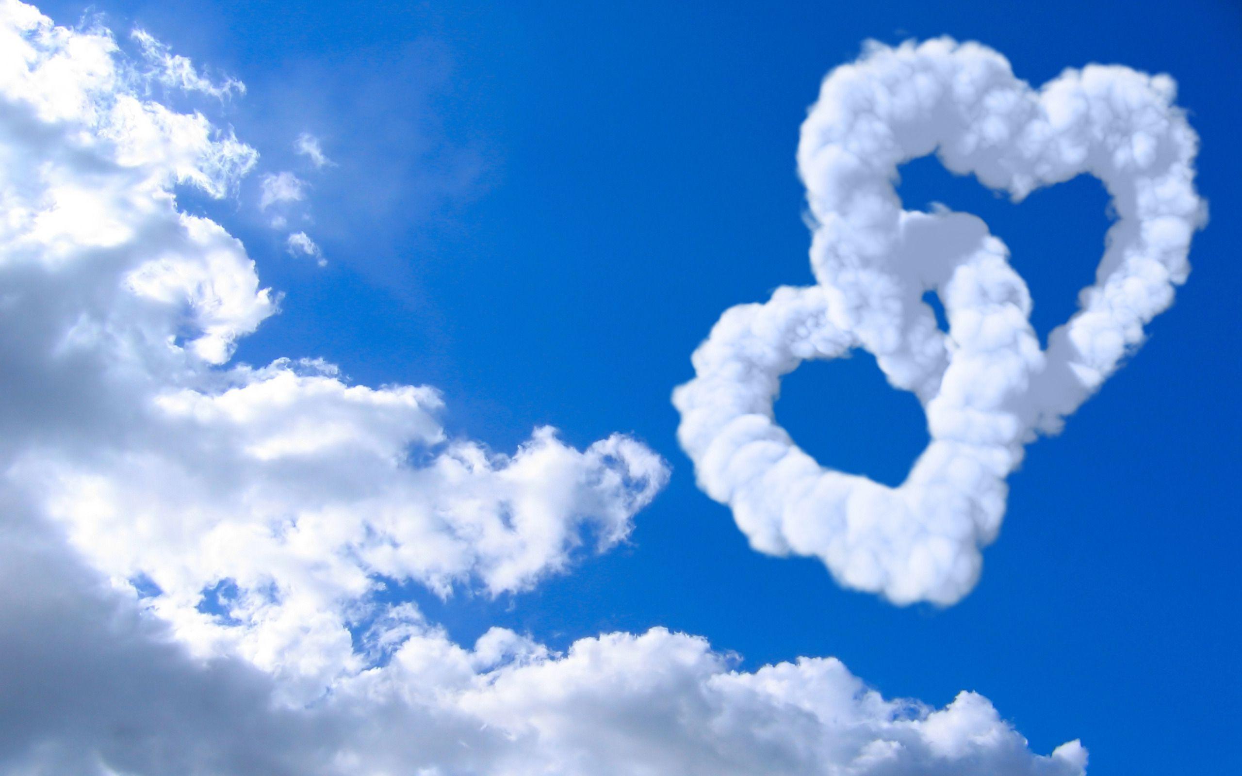 Love Hearts Clouds in Blue Sky Wallpaper and Photo High