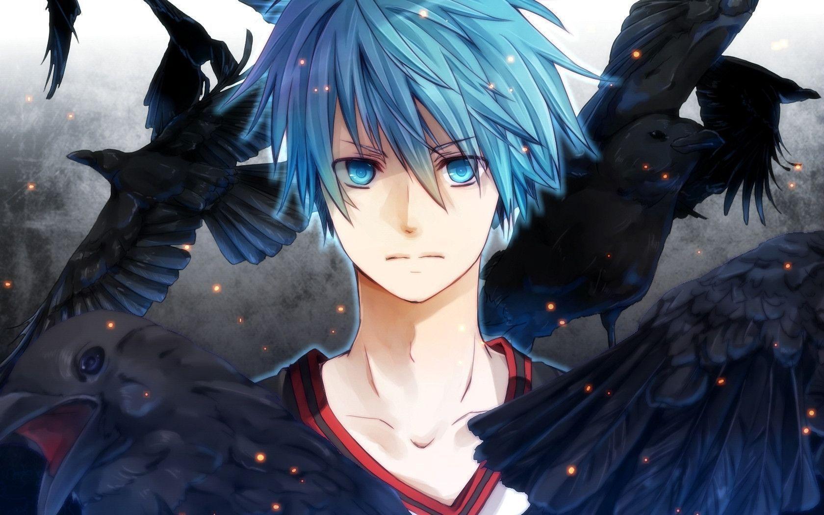 Anime male with blue hair digital illustration - wide 1