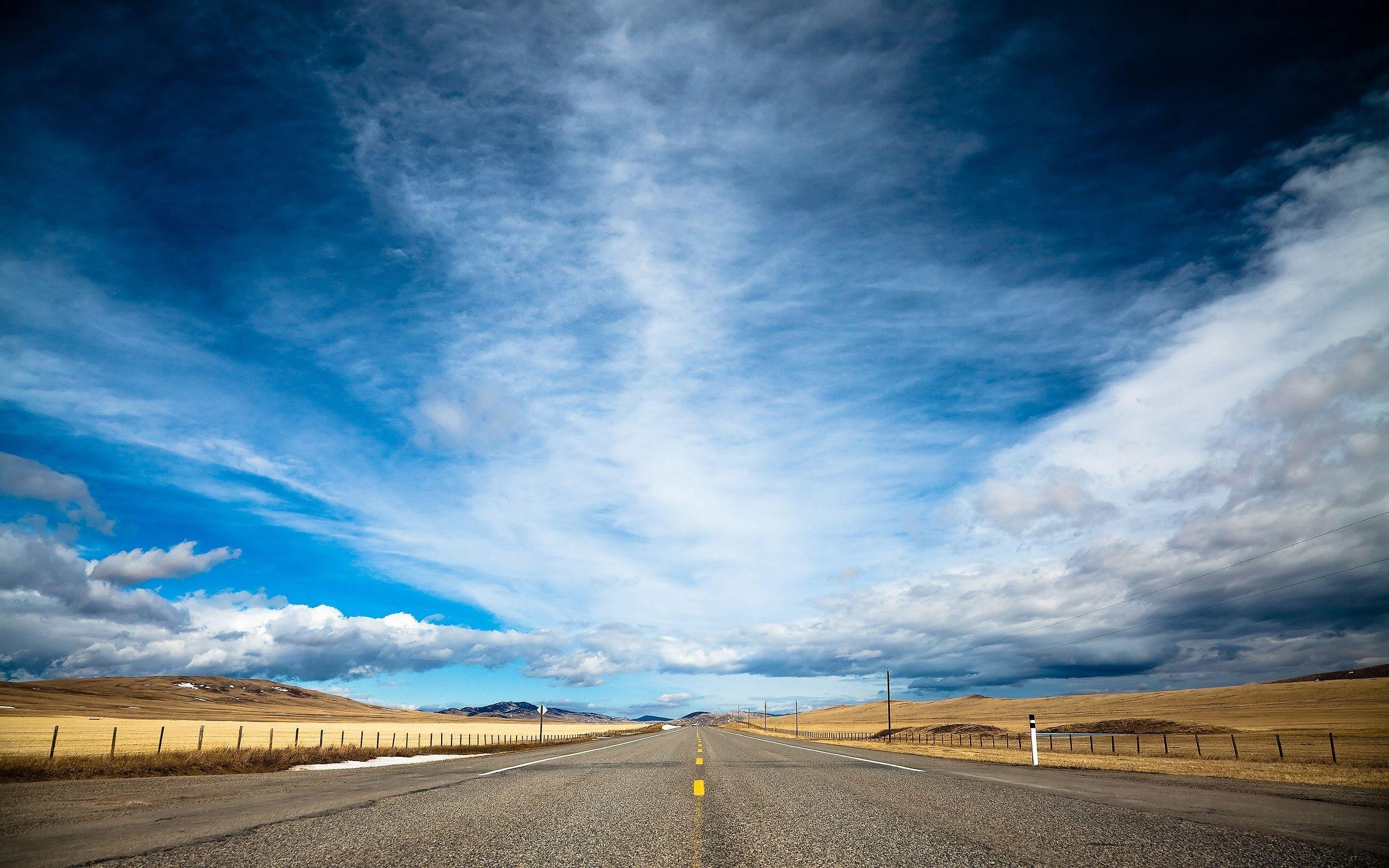 Road and Cloudy Blue Sky Wallpaper and