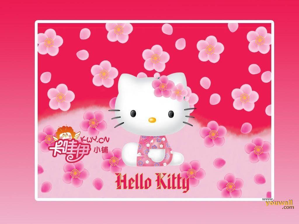 Hello Kitty Flowers Pink Background Desktop Wa Wallpaper