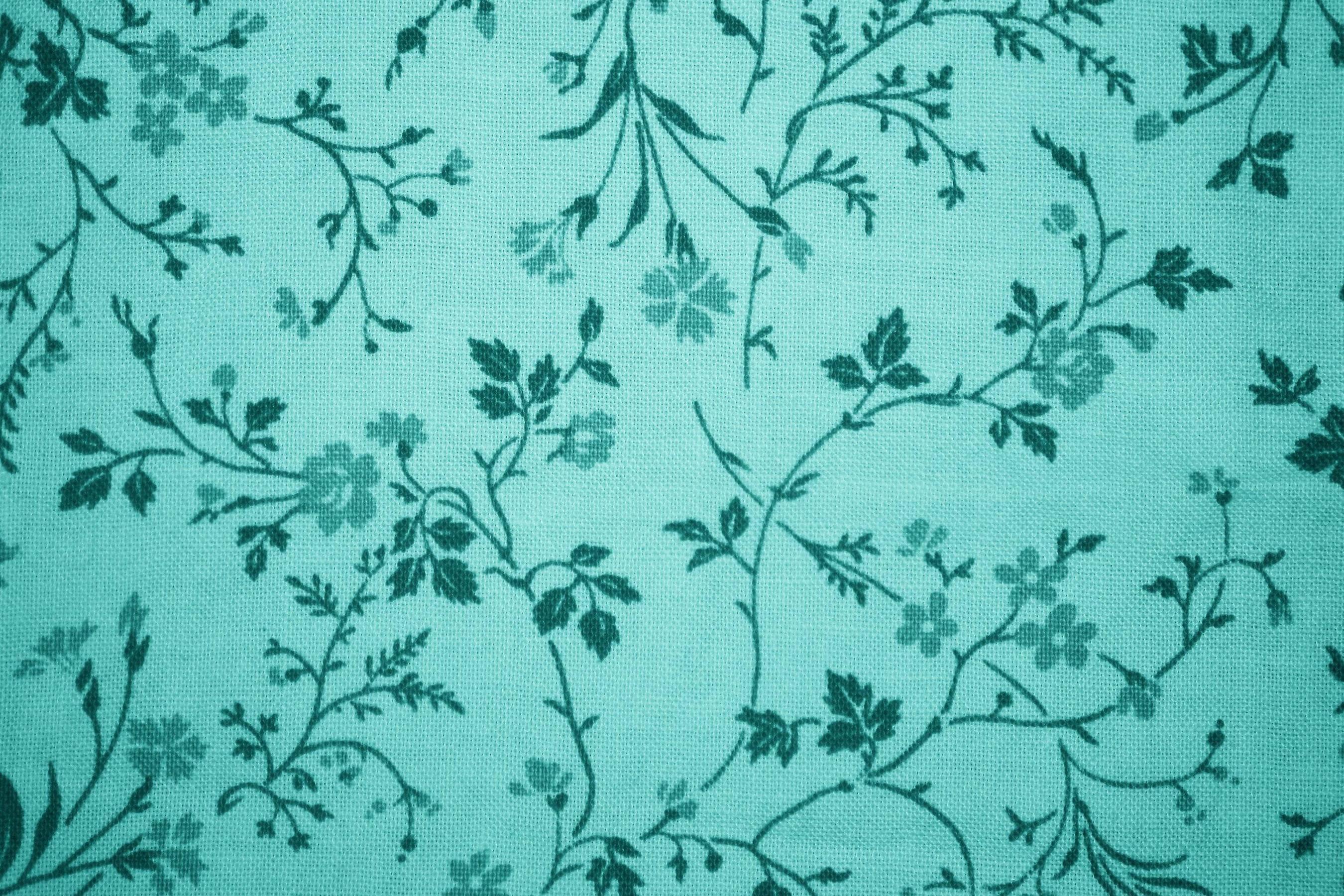 Teal Floral Print Fabric Texture Picture. Free Photograph