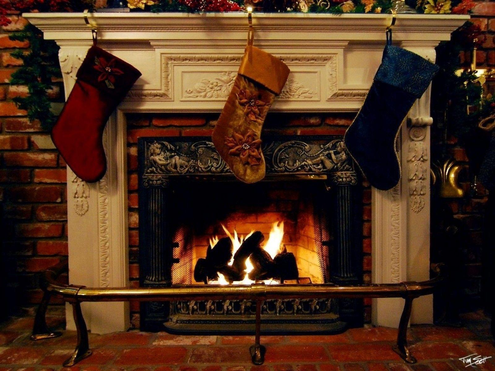 image For > Christmas Fireplace Background