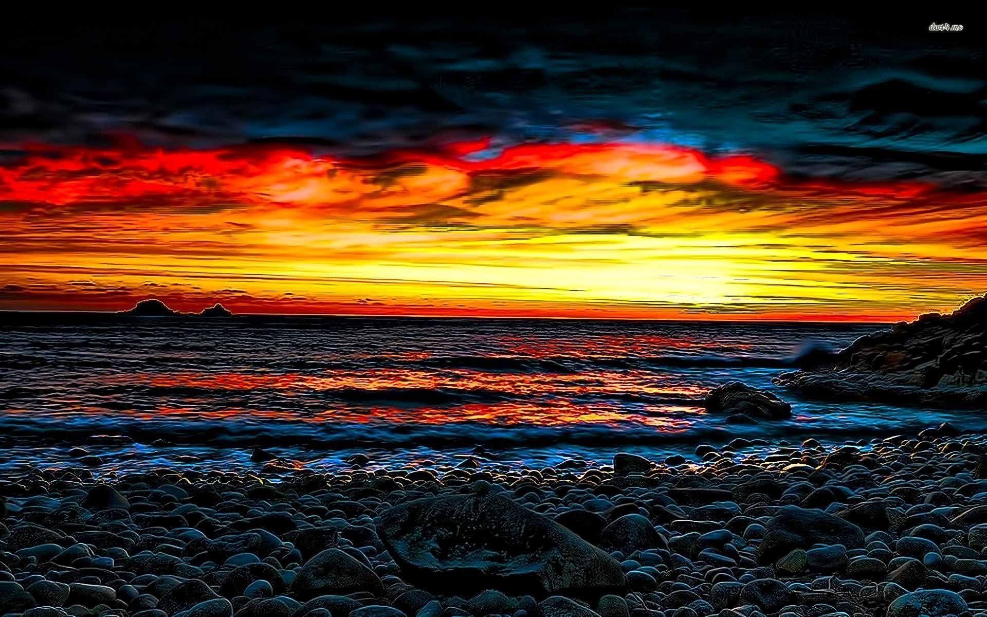 Colorful Beach Sunrise Widescreen 2 HD Wallpaper