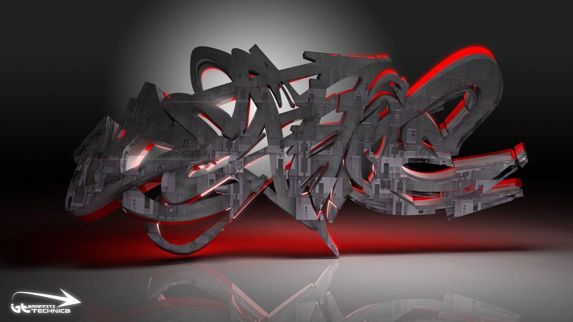 3D Graffiti Red Black Background Wallpaper Wallpaper