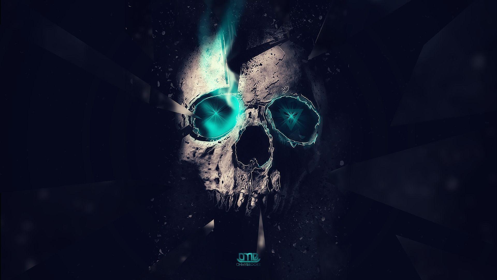 Skull abstract. blue lights Triangles lighting space HD wallpaper