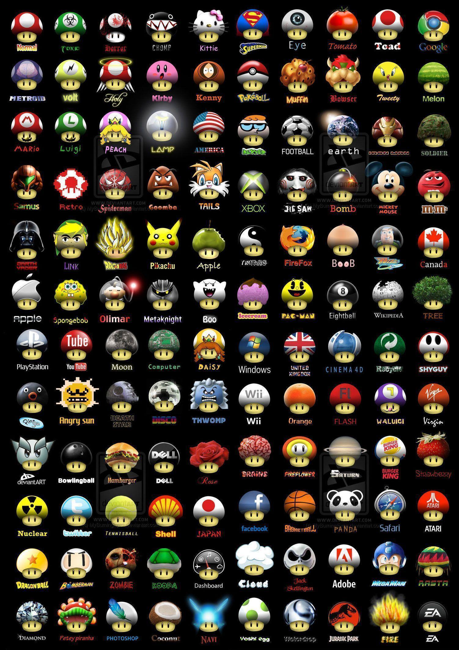 Different kinds of mushrooms Mario Bros. Fan Art 32419815