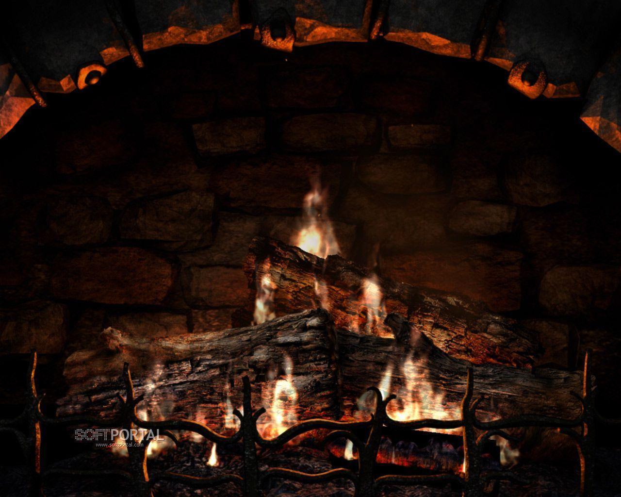 Wallpaper For > 3D Fireplace Wallpaper