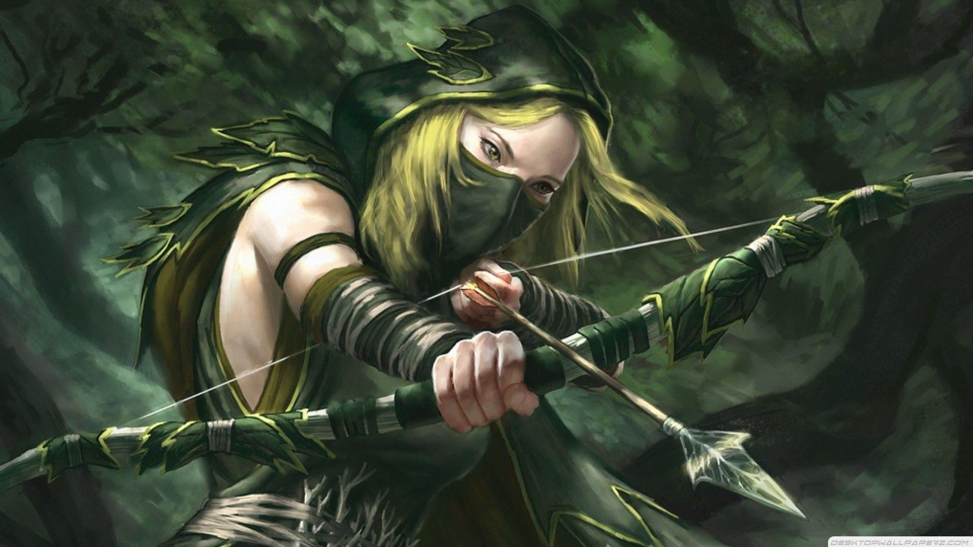 Fantasy Art Artwork Green Arrow Archer Girl Long
