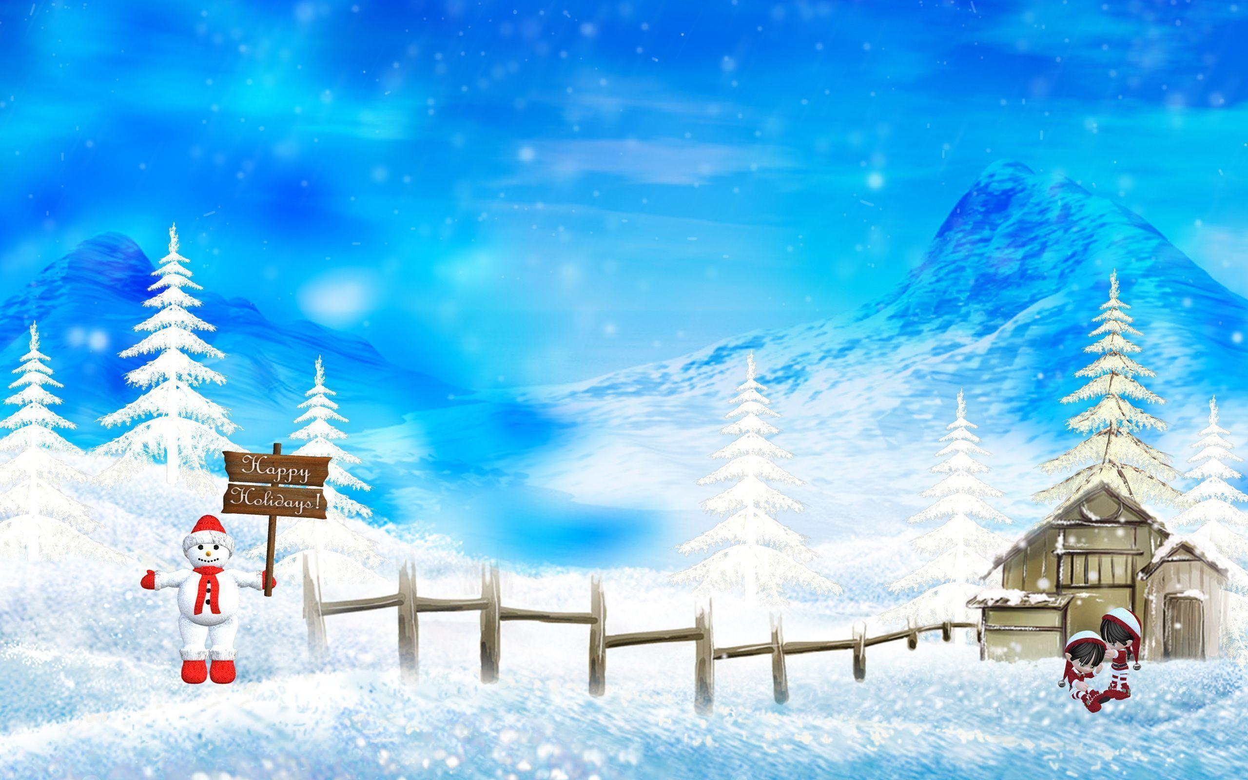 Wallpaper Christmas Background Snowman Cartoon