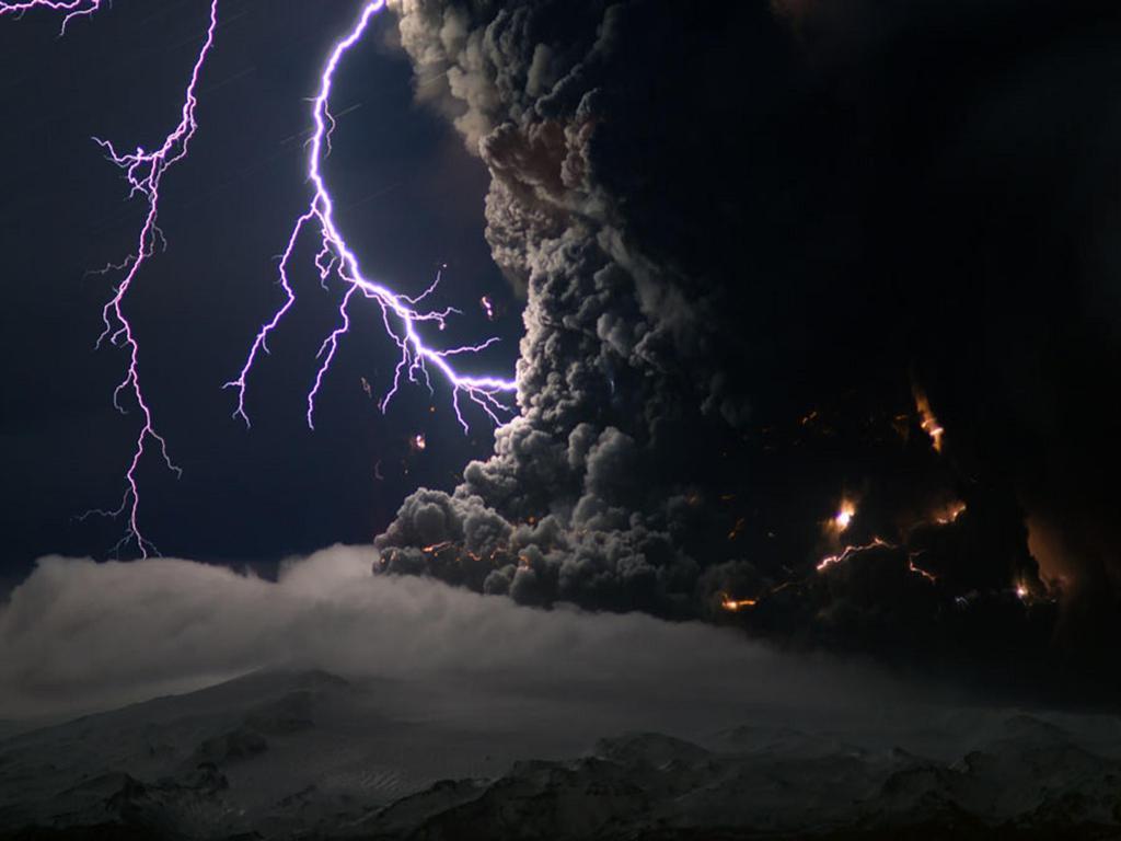 Ash And Lightning From An Icelantic Volcano NASA Wallpaper