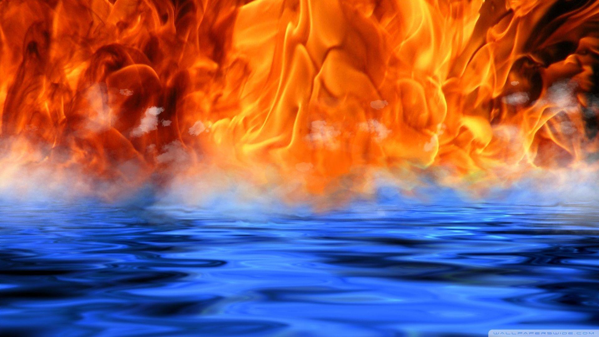 Cool Water And Fire Desktop HD Wallpaper