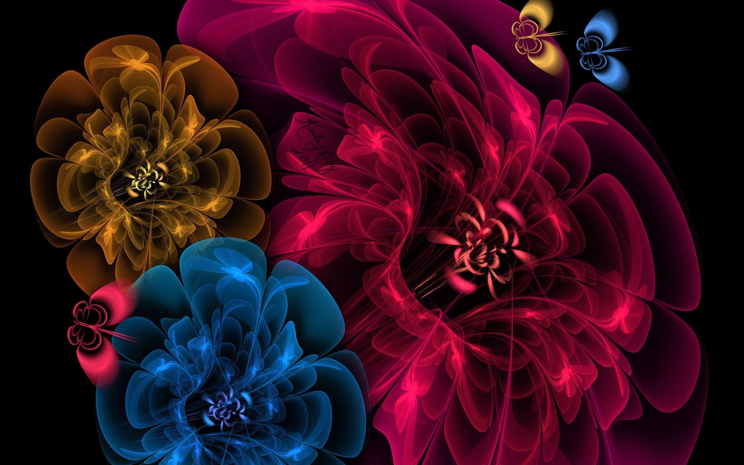Kibertsvety 3D art flowers psychedelic wallpaperx1600