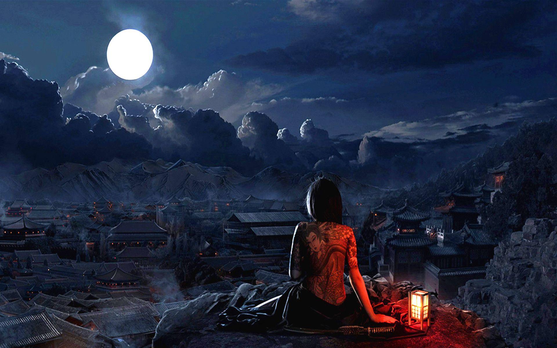 Girl With Tatto Full Moon Wallpaper Wallpaper. Wallshed