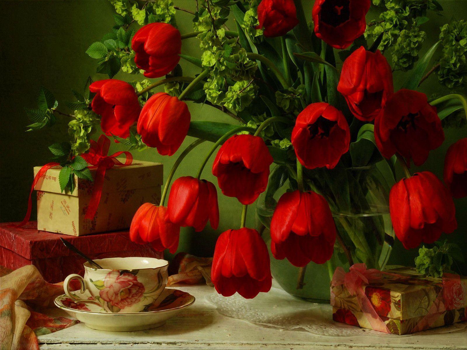 Tea Wallpaper Desktop Background of red poppies
