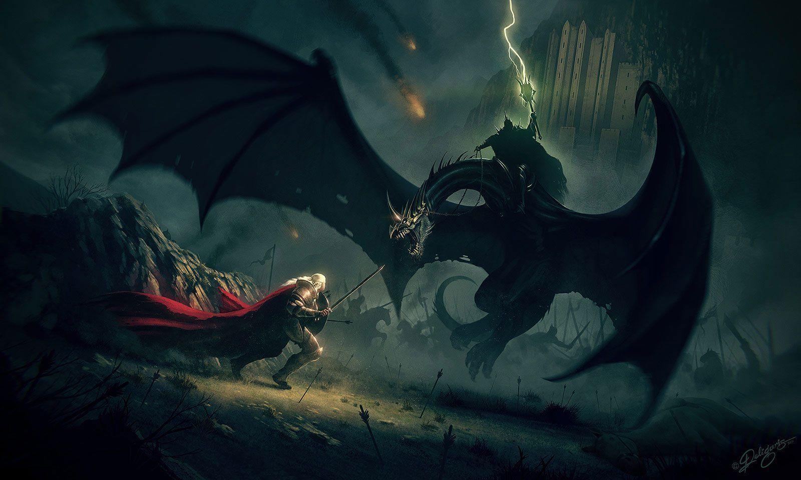 Eowyn and the Nazgul paintings, Fantasy, Illustrations