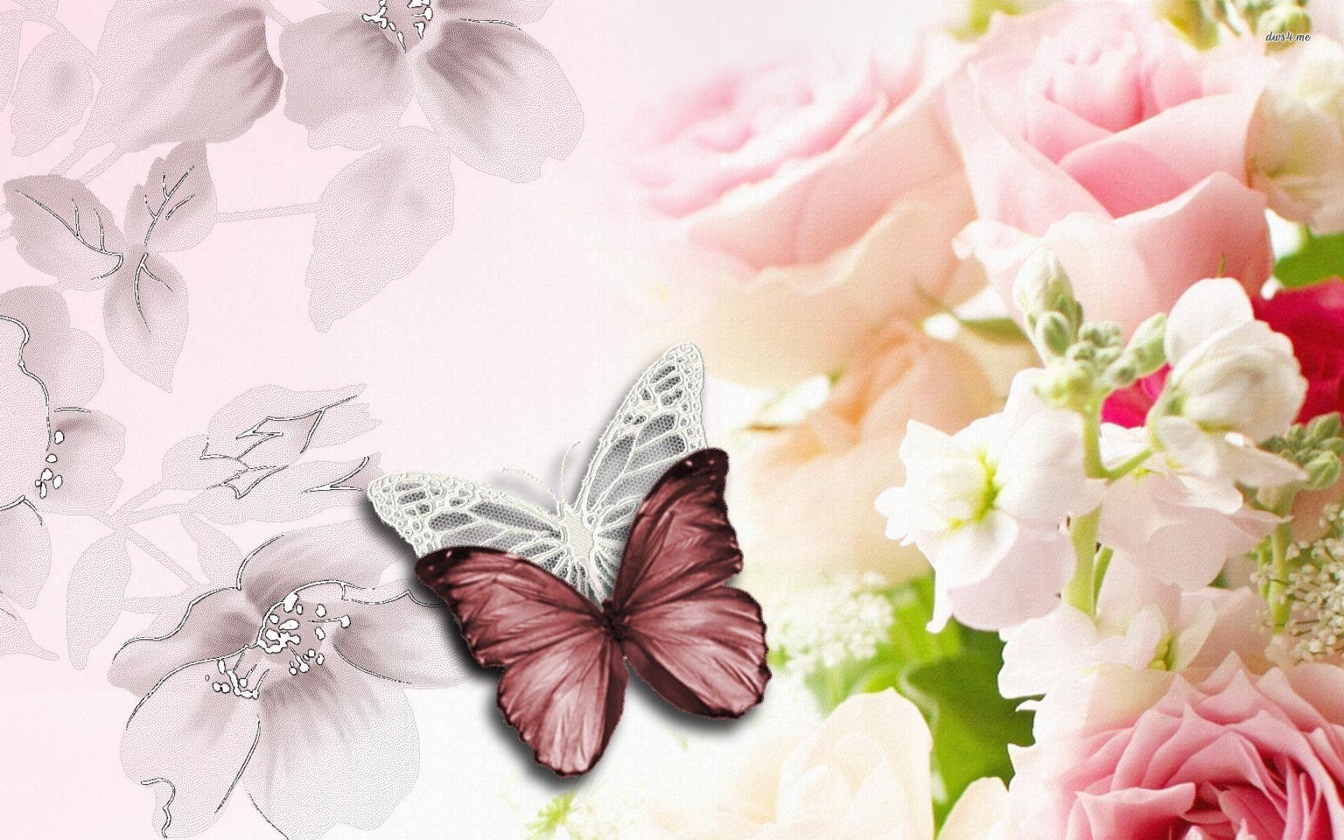 Flowers and butterflies wallpaper Art wallpaper - #
