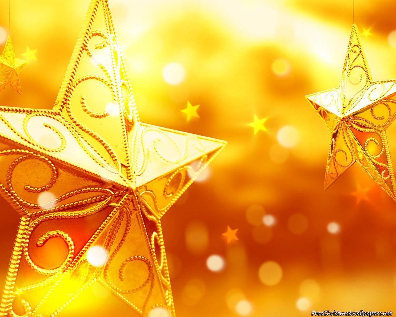 Yellow Christmas Star Ornaments Wallpaper