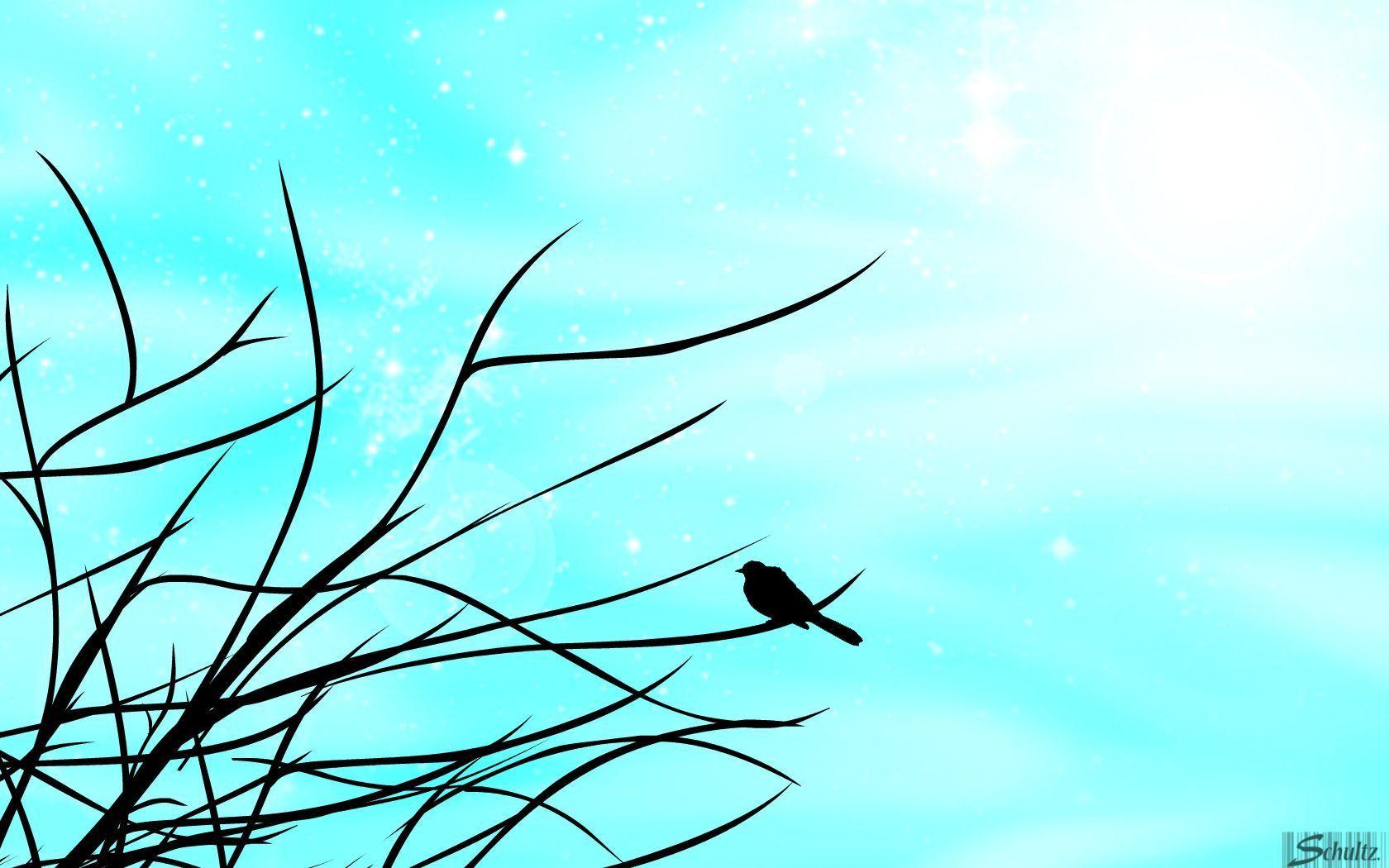 Silhouette of Bird on Tree in the Winter Wallpaper and