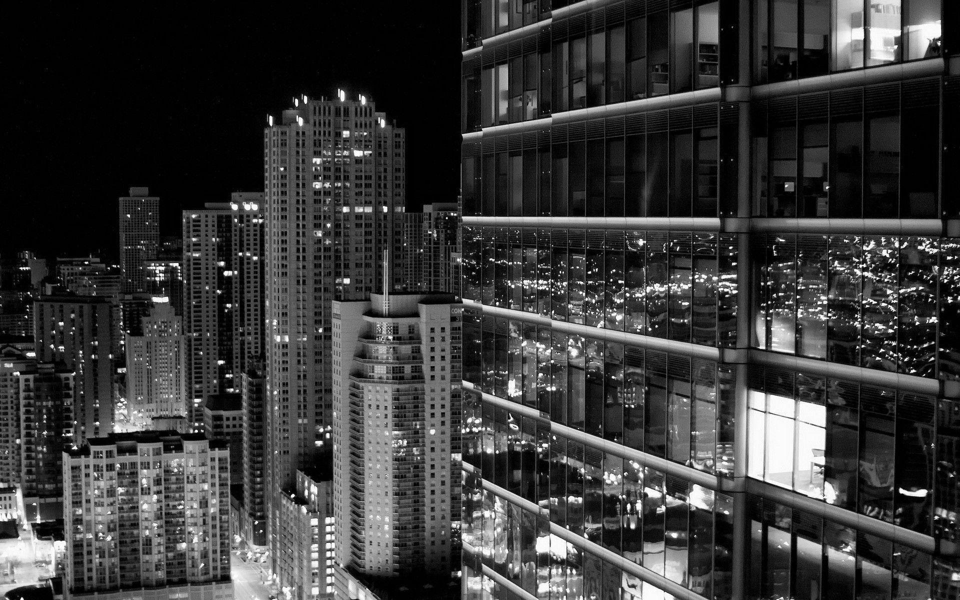 Grayscale black glass shine window buildings skyscraper wallpaper
