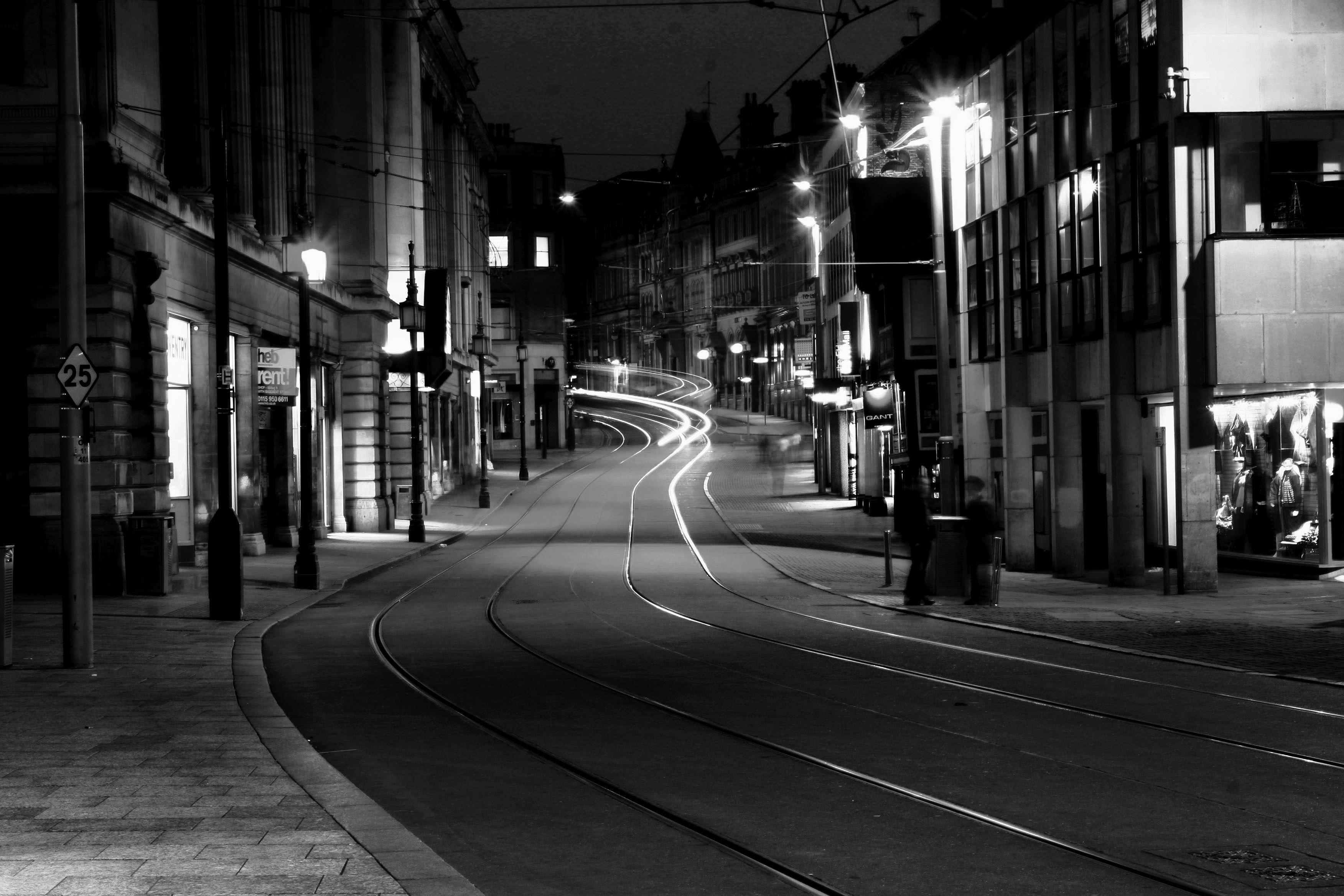 Night Street Black And White Photography HD Wa Wallpaper
